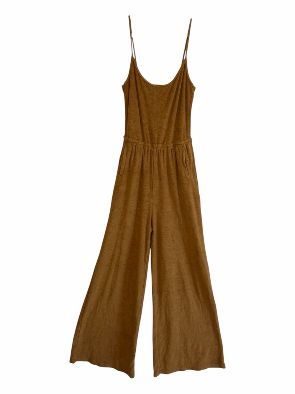 Offline by Aerie Wide-Leg Spaghetti-Strap Terry Jumpsuit in Golden Yellow Brown